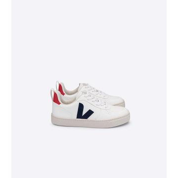 Kids' Veja V-10 LACES CWL Shoes White/Navy | SG 791WNB